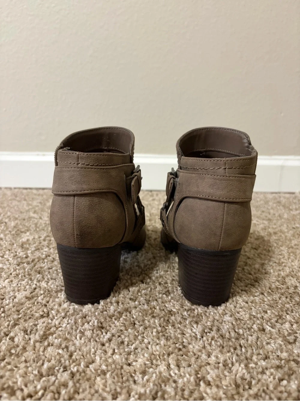Indigo Taupe Ankle Booties with Buckle Strap